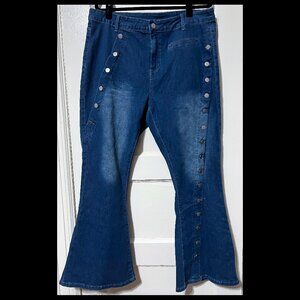 Unbranded Womens Asymmetrical Button Detail High Rise Stretch Jeans Size 2XL EUC